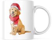 Kerst Mok met afbeelding golden retriever kerst muts: DOG 01 | Kerst Decoratie | Kerst Versiering | Grappige Cadeaus | Koffiemok | Koffiebeker | Theemok | Theebeker