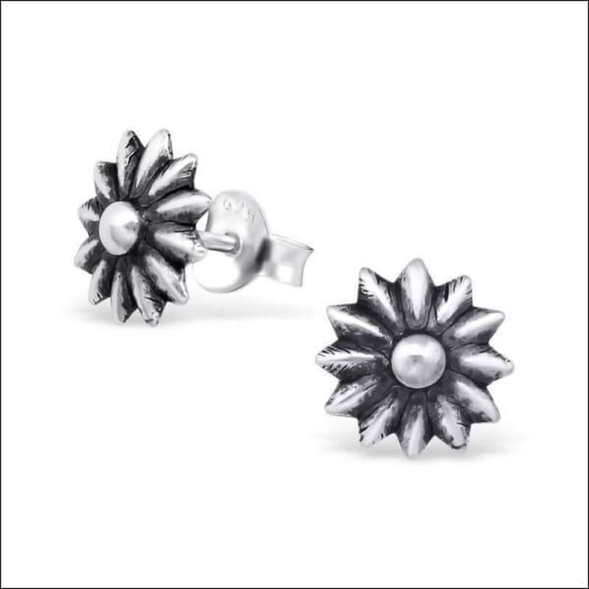 Aramat Jewels | Oorbellen | 925 Zilveren Bloem Oorbellen met Emaille Diverse Kleuren - Bloemetjes | Geoxideerd Zilver-9mm | |7mm | Zilver | Kinderen, Volwassenen | Verkleurd niet