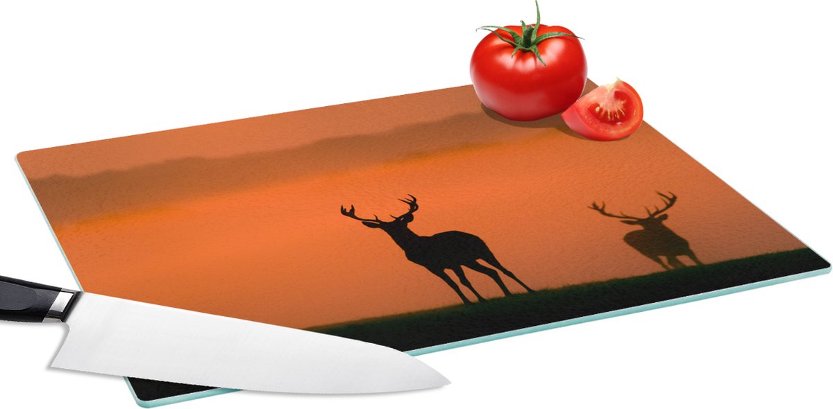 Glazen Snijplank - 39x28 - Herten - Silhouet - Zonsopkomst - Snijplanken Glas