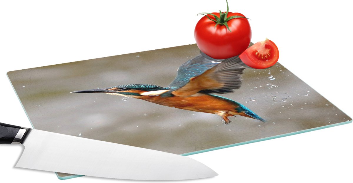 Glazen Snijplank - 28x20 - IJsvogel - water - Vliegen - Snijplanken Glas