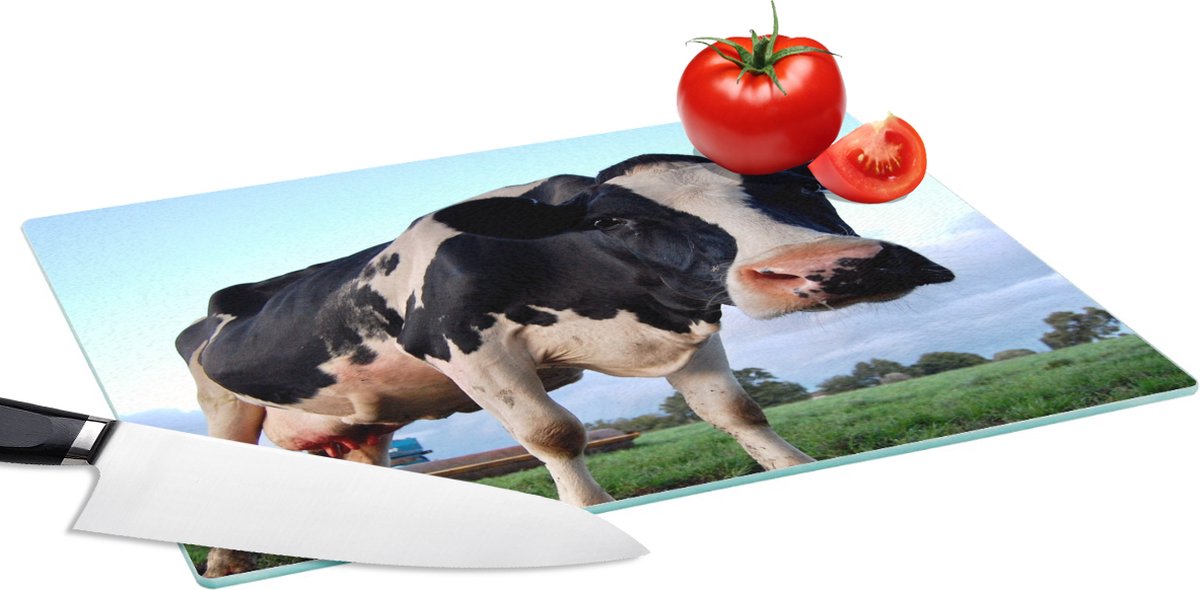 Glazen Snijplank - 39x28 - Koe - Boerderij - Gras - Dieren - Snijplanken Glas