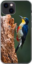 Geschikt voor iPhone 13 mini hoesje - Close-up van een kleurrijke vogel op de zijkant van een boomstronk - Siliconen Telefoonhoesje