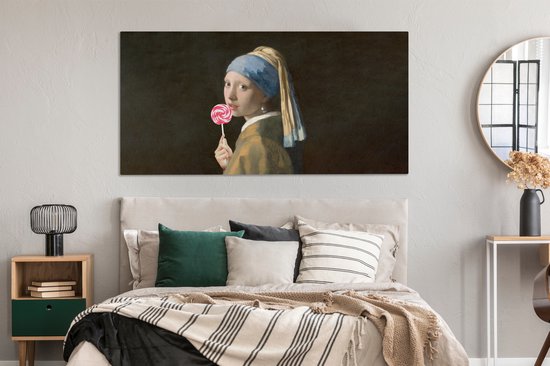 Tableau Peinture sur Toile - Fille à la Perle - Snoep - 160x80 cm - Décoration murale