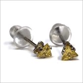 Aramat jewels ® - Zirkonia zweerknopjes driehoek 3mm oorbellen geel chirurgisch staal