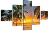 Schilderij - Zonsondergang op tropisch strand, 5 luik, Premium print