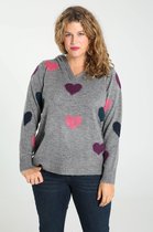 Paprika Dames Sweater met capuchon en hartjesprint - Trui - Maat 52