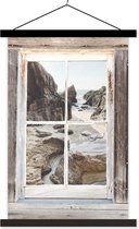 Porte-affiche avec affiche - Affiche scolaire - Vue à travers - Bois - Plage - 120x180 cm - Lattes noires