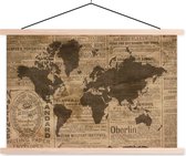 Wanddecoratie - Wereldkaart - Retro - Krant - Schoolplaat - 150x100 cm - Textielposter - Textiel poster