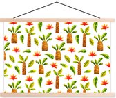 Posterhanger incl. Poster 120x80 cm - Schoolplaat - Jungle - Bladeren - Patronen - Textielposter - Blanke latten