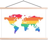 Wanddecoratie - Wereldkaart - Pride vlag - Regenboog - Schoolplaat - 150x100 cm - Textielposter - Textiel poster