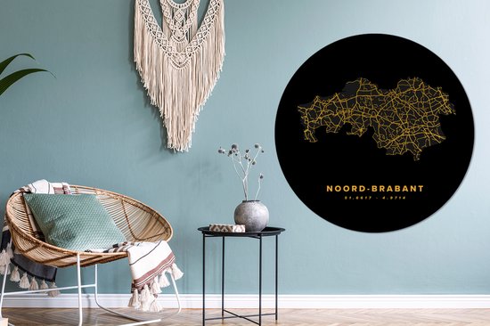 WallCircle - Wandcirkel ⌀ 120 - Noord-Brabant - Nederland - Wegenkaart - Gold - Ronde schilderijen woonkamer - Wandbord rond - Muurdecoratie cirkel - Kamer decoratie binnen - Wanddecoratie muurcirkel - Woonaccessoires XXL