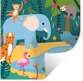 Muurstickers - Sticker Folie - Jungle - Olifant - Dieren - 30x30 cm - Plakfolie - Muurstickers Kinderkamer - Zelfklevend Behang - Zelfklevend behangpapier - Stickerfolie