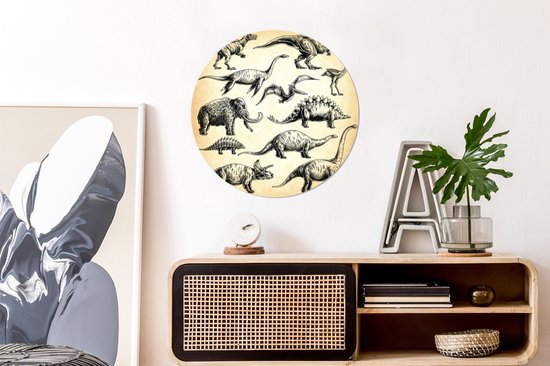Illustration d'une collection de dinosaures Sticker papier peint cercle mural 80x80 cm / cercle papier peint / cercle mural / cercle vivant - autocollant et coupe ronde