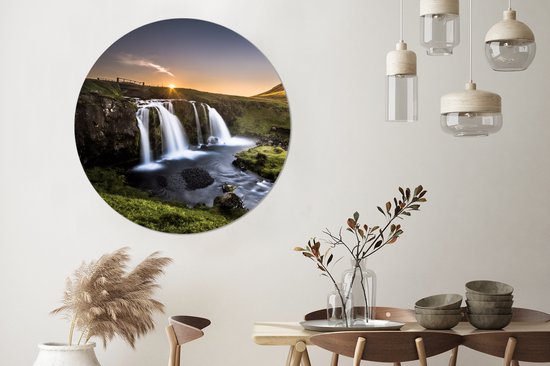 Wall Circle - Wall Circle - Islande - Cascade - Soleil - Aluminium - Dibond - 120x120 cm - Intérieur et Extérieur XXL