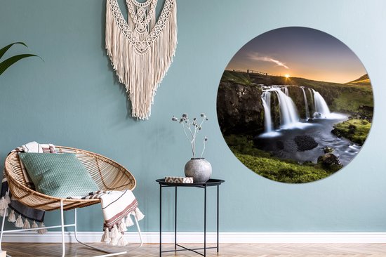 Wall Circle - Wall Circle - Islande - Cascade - Soleil - Aluminium - Dibond - 120x120 cm - Intérieur et Extérieur XXL