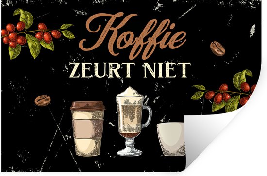 Stickers Stickers muraux - Café - Tasse à café - Zwart - 30x20 cm - Feuille adhésive - Cadeau pour femme - Cadeau pour mari