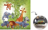 Tafelkleed - Tafellaken - 100x100 cm - tekening - Jungle dieren - Kleuren - Binnen en Buiten