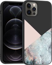 iMoshion Design voor de iPhone 12, iPhone 12 Pro hoesje - Marmer - Roze / Zwart