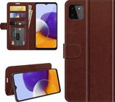 Samsung Galaxy A22 (5G) hoesje - MobyDefend Wallet Book Case (Sluiting Achterkant) - Bruin - GSM Hoesje - Telefoonhoesje Geschikt Voor: Samsung Galaxy A22 (5G)