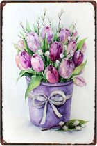 Retro Muur Decoratie uit Metaal Vintage Bloemen 20x30cm DU-8346