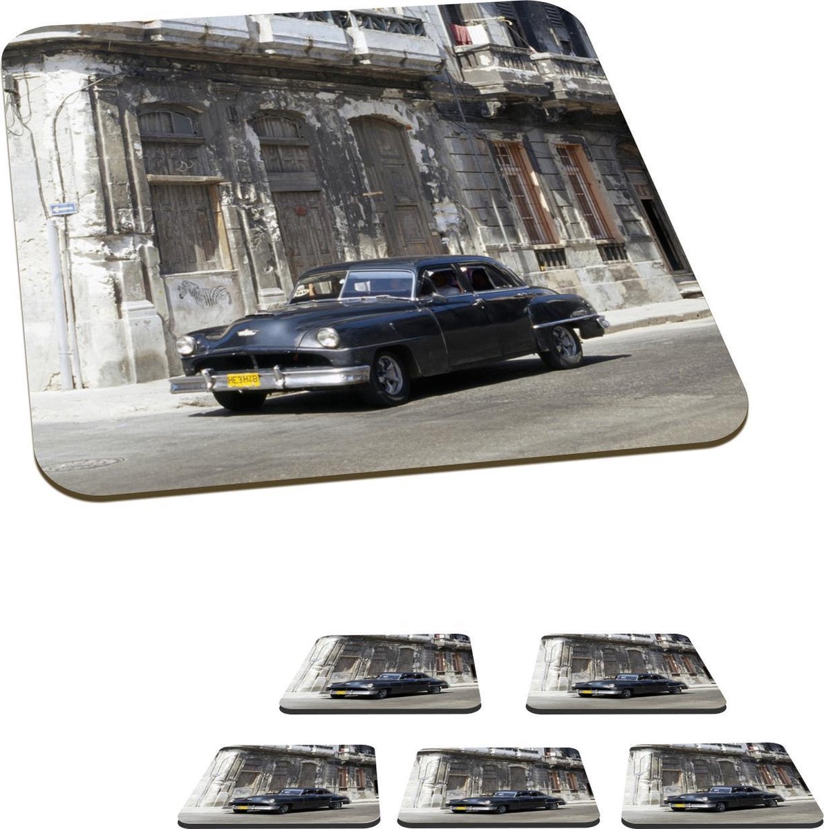 Onderzetters voor glazen - Cuba - Oldtimer - Auto - 10x10 cm - Glasonderzetters - 6 stuks
