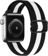 Compatible apple watch bandje - By Qubix - Solo Loop Nylon bandje - Zwart / Wit - Geschikt voor Apple Watch 42mm / 44mm / 45mm - Apple watch series 3/4/5/6/7