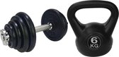 Tunturi - Fitness Set - Halterset 15 kg incl 1 Dumbbellstang - Kettlebell 6 kg