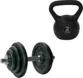 Tunturi - Fitness Set - Halterset 15 kg incl 1 Dumbbellstang - Kettlebell 2 kg