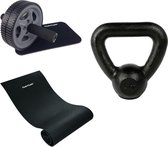 Tunturi - Fitness Set - Kettlebell 4 kg - Fitnessmat 160 x 60 x 0,7 cm - Trainingswiel