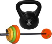 Tunturi - Fitness Set - Halterset 20 kg incl stang - Kettlebell 8kg