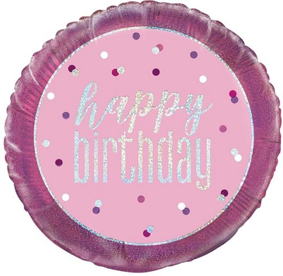 Folie ballon Happy Birthday Roze Iridescent - 45 centimeter
