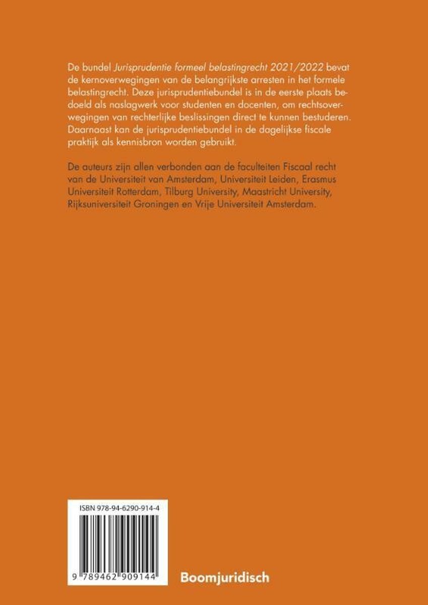 Boom fiscale studieboeken  -   Jurisprudentie formeel belastingrecht 2021/2022 - back cover