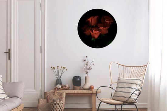 Roses rouges sur fond noir Cercle mural aluminium ⌀ 60 cm - impression photo sur cercle mural / cercle vivant / cercle de jardin (décoration murale)