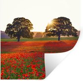 Muurstickers - Sticker Folie - Klaprozen - Bloemenveld - Zon - 30x30 cm - Plakfolie - Muurstickers Kinderkamer - Zelfklevend Behang - Zelfklevend behangpapier - Stickerfolie