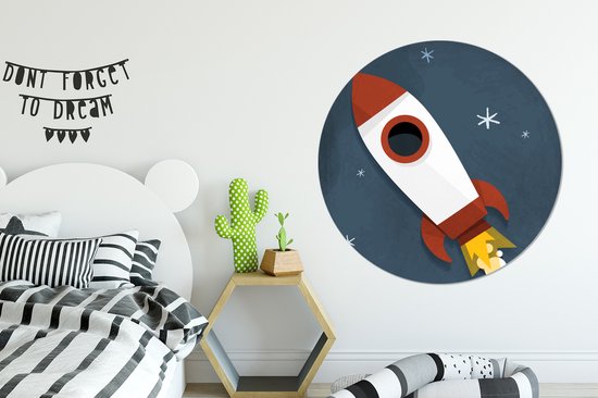 WallCircle - Wandcirkel ⌀ 150 - Illustratie - Raket - Kinderen - Ronde schilderijen woonkamer - Wandbord rond - Muurdecoratie cirkel - Kamer decoratie binnen - Wanddecoratie muurcirkel - Woonaccessoires