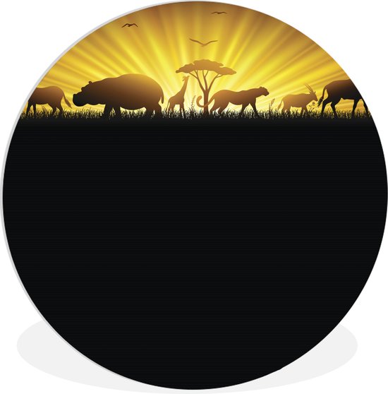 WallCircle - Wandcirkel ⌀ 60 - Een illustratie van een zonsopgang bij een Afrikaans landschap - Ronde schilderijen woonkamer - Wandbord rond - Muurdecoratie cirkel - Kamer decoratie binnen - Wanddecoratie muurcirkel - Woonaccessoires