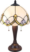 LumiLamp Tiffany Tafellamp  Ø 30*50 cm E27/max 2*40W Beige, Groen Glas in lood Bloemen Tiffany Bureaulamp Tiffany Lampen