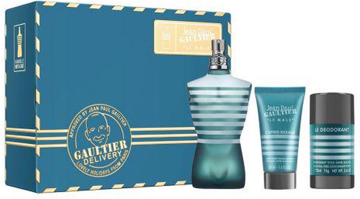 Bol.com Jean Paul Gaultier Le Male Giftset - 125 ml eau de toilette spray + 50 ml aftershave balsem + 50 ml deodorant stick - ca... aanbieding