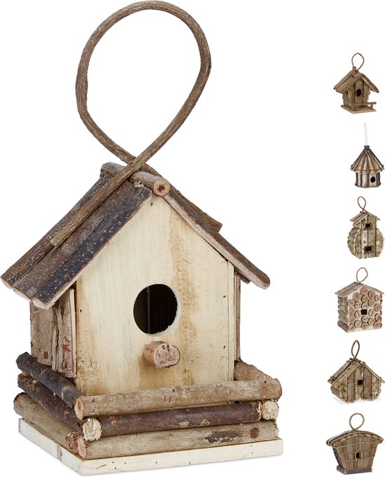 decoratie vogelhuis - hangend - 32 x 18 x 14,5 cm - hout