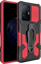 Xiaomi 11T Pro Hoesje - Mobigear - Armor Stand Serie - Hard Kunststof Backcover - Rood - Hoesje Geschikt Voor Xiaomi 11T Pro