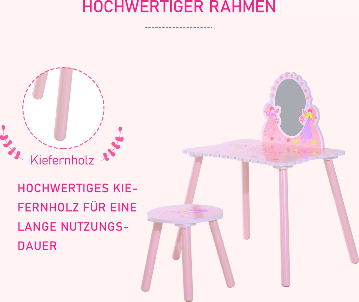 VASAGLE kaptafel met spiegel, make up tafel met opbergvak, 1 lade, 2
