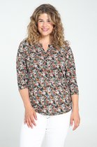 Paprika Dames T-shirt in tricot met een bloemenprint en folie - T-shirt - Maat 52