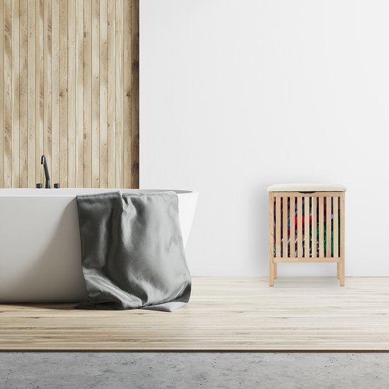 Tabouret panier à linge Relaxdays - tabouret de salle de bain avec panier à linge - 40 litres - repose-pieds avec espace de rangement