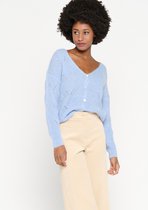 LOLALIZA Cardigan met lurex en ajour - Light Blauw - Maat L