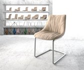 Gestoffeerde-stoel Elda-flex sledemodel rond roestvrij staal beige vintage