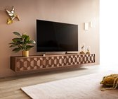 Meuble TV Fevo acacia naturel 220 cm 4 portes lowboard pieds en L