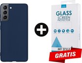 Siliconen Backcover Hoesje Samsung Galaxy S21 Blauw - Gratis Screen Protector - Telefoonhoesje - Smartphonehoesje