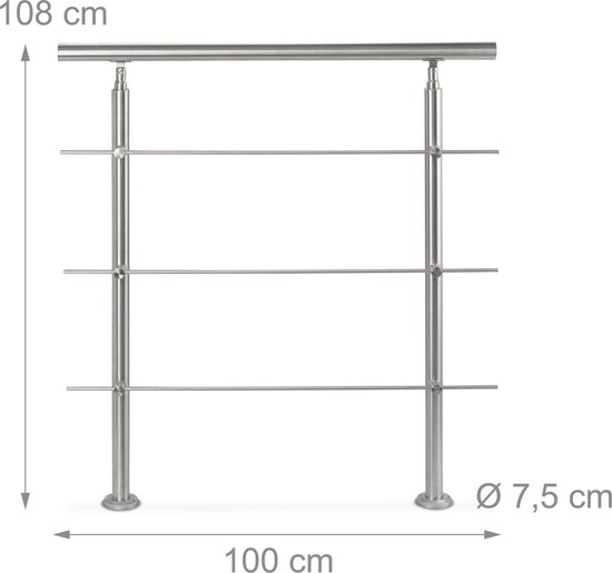Relaxdays trapleuning rvs leuning voor binnen en buiten zilver
