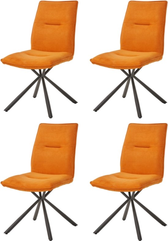 WAYS. – Stoffen eetkamerstoelen – Oranje – Modern design - Stevige metalen vierpoot – 4 stuks