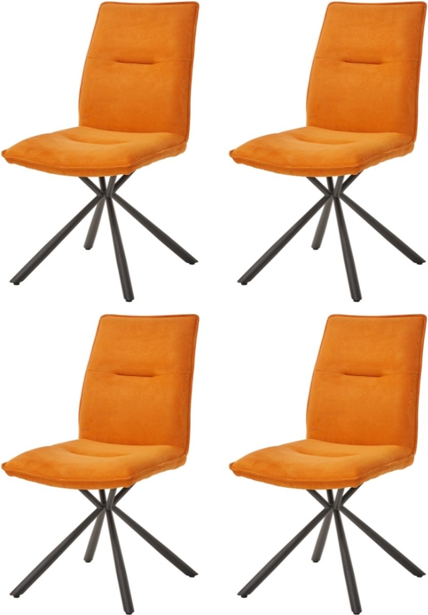 WAYS. – Stoffen eetkamerstoelen – Oranje – Modern design - Stevige metalen vierpoot – 4 stuks